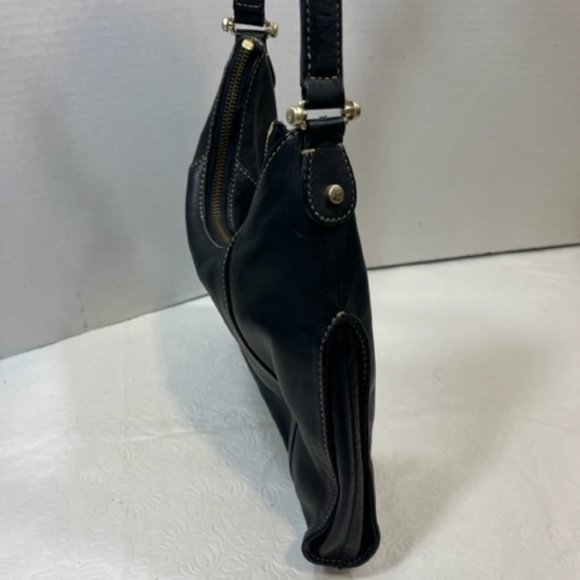 VTG Liz Claiborne Black Soft Leather Stitched Mini HOBO Handbag 10.5"x 8" - Picture 5 of 11